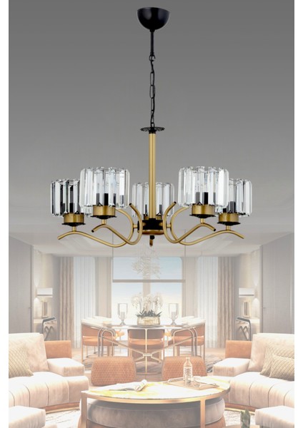 ESSLİGHT AYLA 5 Lİ SARKIT AVİZE KRİSTAL TAŞLI MODERN DEKORATİF AYDINLATMA