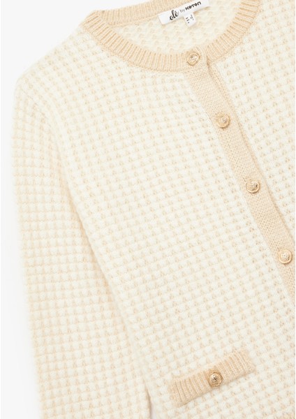 Düğmeli Cep Detaylı Minimal Desenli Uzun Kollu Bisiklet Yaka Triko Hırka modelleri