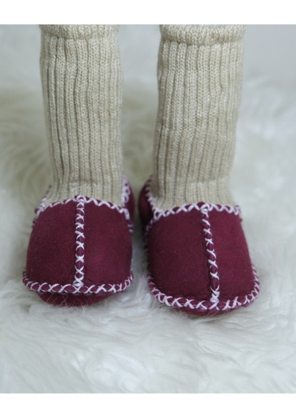 Bebek Unisex Organik Kuzu Derisi Ilk Adım Ayakkabısı Çoraplı Panduf Patik Borda fiyatları