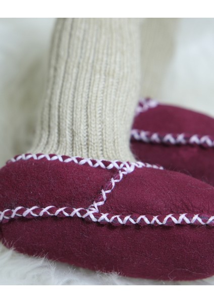 Bebek Unisex Organik Kuzu Derisi Ilk Adım Ayakkabısı Çoraplı Panduf Patik Borda modelleri