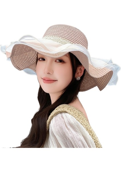Yeni Düz Renk File Güneş Şapkası Açık Deniz Tatili Güneş Şapkası Dantel Kurdele Hasır Şapka Kadınlar Için Güneş Şapkası (Yurt Dışından) fiyatları