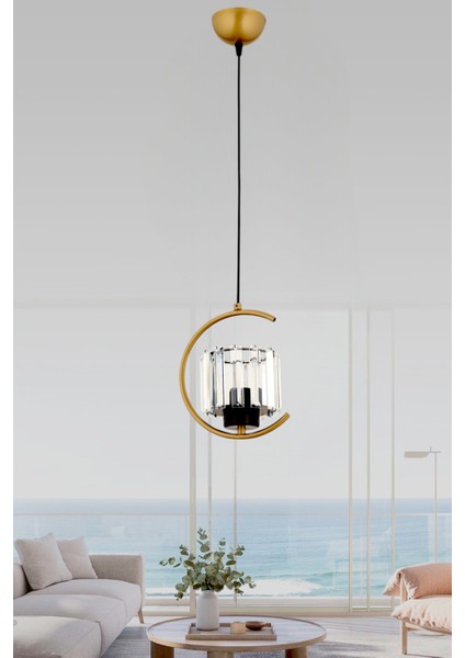 ESSLİGHT EFTAL TEKLİ ESKİTME SARKIT AVİZE KRİSTAL TAŞLI MODERN DEKORATİF AYDINLATMA