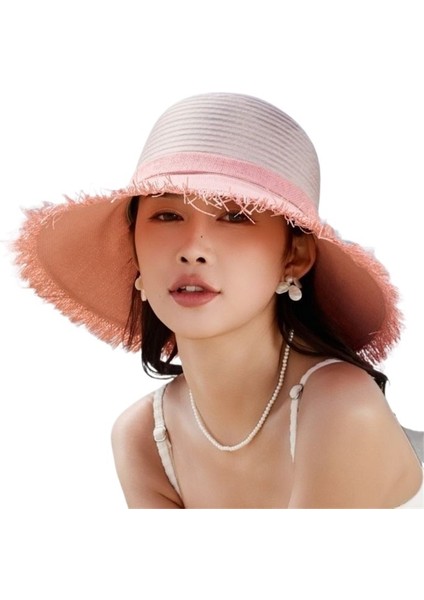 Yeni Stil Dikişli Hasır Şapka Kadın Yaz Deniz Kenarı Tatil Plaj Şapkası Güneş Şapkası Anti-Ultraviyole Güneş Şapkası (Yurt Dışından)