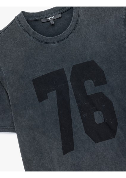 Regular Fit Kısa Kollu Bisiklet Yaka Yıkamalı Pamuklu Baskılı Tişört modelleri