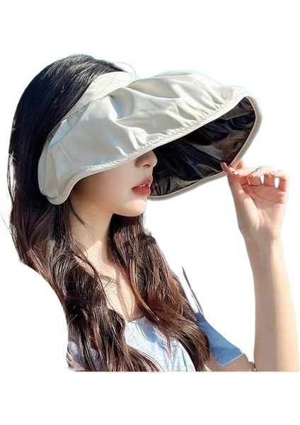 Yeni Katlanabilir Güneş Şapkası Siyah Plastik Kabuklu Güneş Şapkası Büyük Siperlikli Şık Tüm Uyumlu Boş Üst Güneş Şapkası Kadınlar Için (Yurt Dışından)