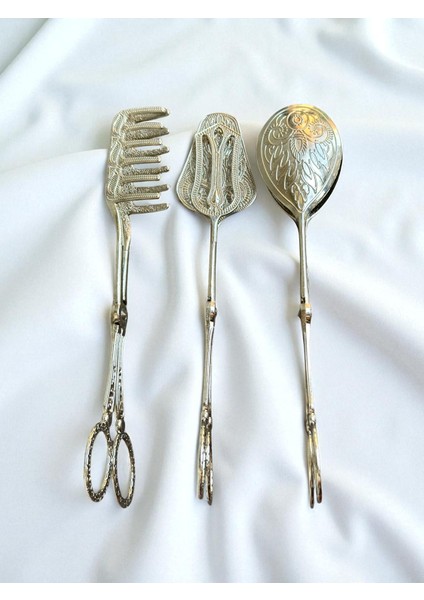 Lüks 3'lü Maşa Servis Sunum Seti Şık Sofralar Için Metal Servis Kaşığı/servis Maşası/servis Çatalı fiyatları