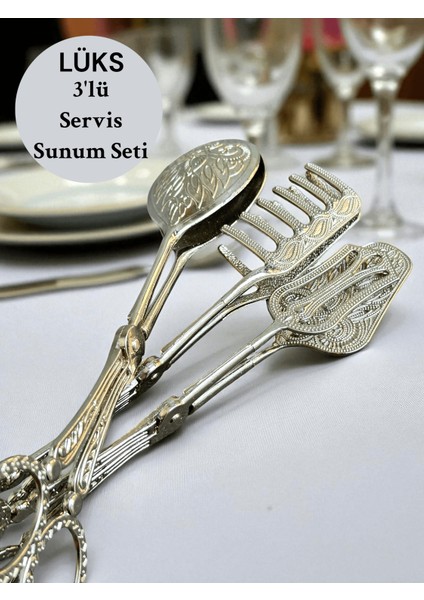 Lüks 3'lü Maşa Servis Sunum Seti Şık Sofralar Için Metal Servis Kaşığı/servis Maşası/servis Çatalı modelleri