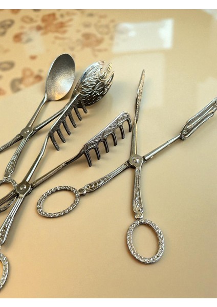 Lüks 3'lü Maşa Servis Sunum Seti Şık Sofralar Için Metal Servis Kaşığı/servis Maşası/servis Çatalı fırsatları