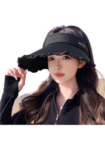 Kadınlar Için Yazlık Anti-Ultraviyole Yeni Stil Buz Ipek Güneş Şapkası Boş Üst ve Geniş Siperlikli Güneş Şapkası (Yurt Dışından)