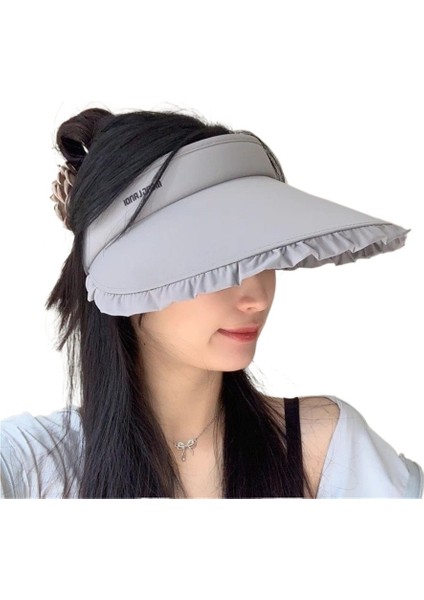 Kadınlar Için Yazlık Anti-Ultraviyole Yeni Stil Buz Ipek Güneş Şapkası Boş Üst ve Geniş Siperlikli Güneş Şapkası (Yurt Dışından)