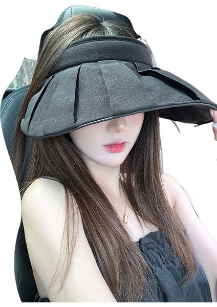 Kadınlar Için Yaz Aylarında Güneşten Korunma ve Uv Koruması Sağlayan, Yüzü Geniş Kenarlı Güneş Şapkasıyla Kapatan Siyah Plastik Kabuklu Şapka (Yurt Dışından)