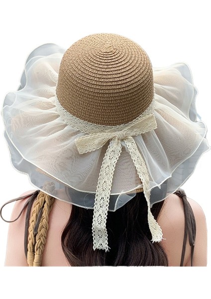 Yeni Düz Renk File Güneş Şapkası Açık Deniz Tatili Güneş Şapkası Dantel Kurdele Hasır Şapka Kadınlar Için Güneş Şapkası (Yurt Dışından) fiyatları