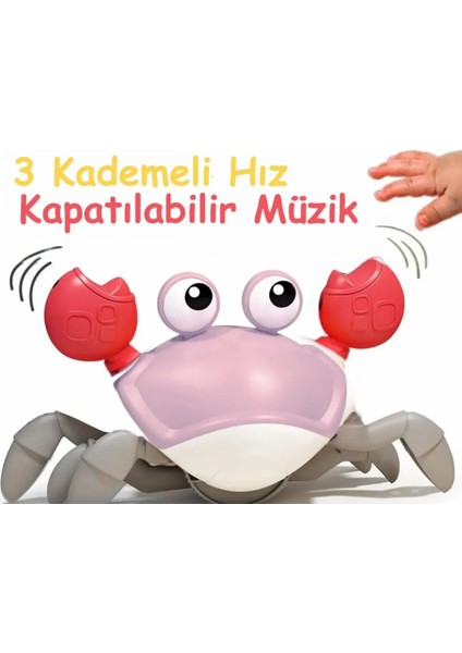 Emeklemeye Yardımcı 3 Hız Kademeli Kapatıp Açılabilen Müzikli Sensörlü Şarjlı Yengeç Oyuncak (Sarı) indirimleri