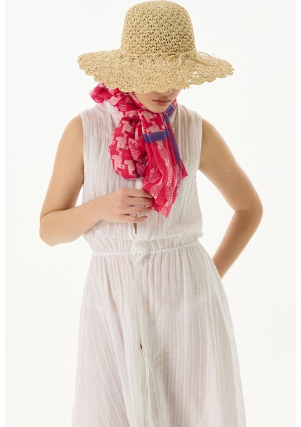 Misty Çizgi Desen Fuşya Pamuklu Şal