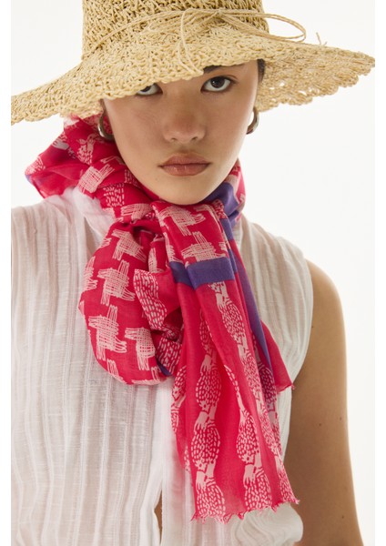 Misty Çizgi Desen Fuşya Pamuklu Şal fiyatları