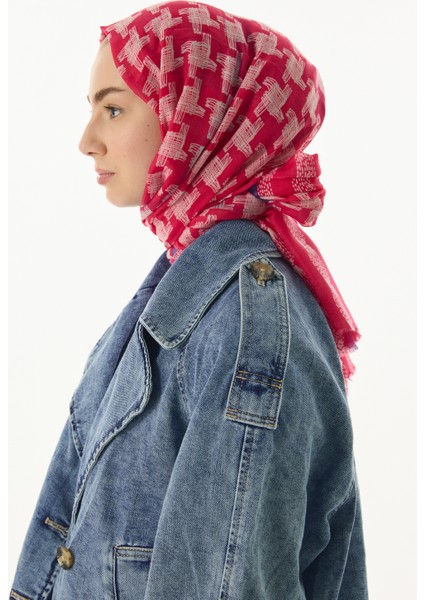 Misty Çizgi Desen Fuşya Pamuklu Şal fırsatları