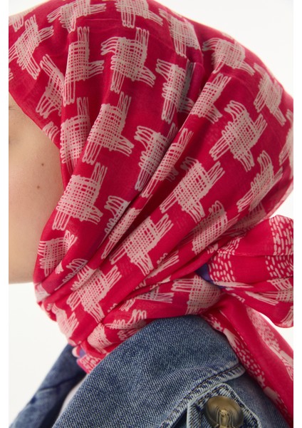 Misty Çizgi Desen Fuşya Pamuklu Şal