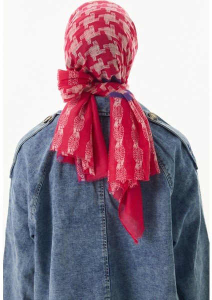 Misty Çizgi Desen Fuşya Pamuklu Şal