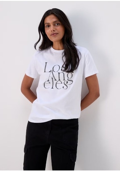 Moda Kadın Beyaz Los Angeles Baskılı Kısa Kollu Rahat Kesim Tişört – Günlük ve Şık Kombinlere Uygun fiyatları