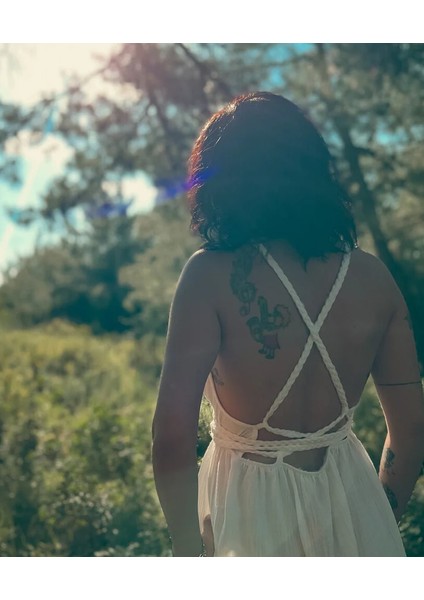 Beyaz Bohem Askılı Çapraz Sırt Bağlamalı Elbise fırsatları