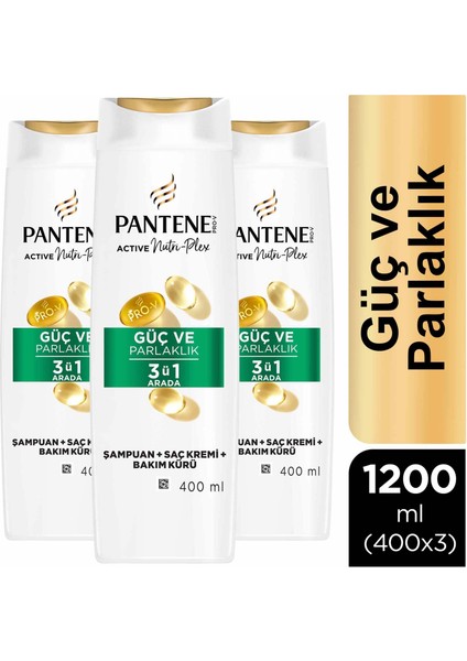 Güç ve Parlaklık 3'ü 1 Arada Şampuan 400 ml x 3 Adet
