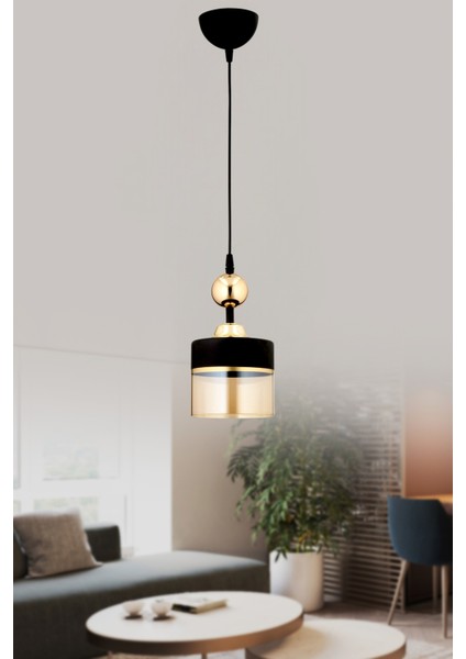 ESSLİGHT SİMGE TEKLİ SARKIT AVİZE BAL SİYAH CAMLI MODERN DEKORATİF AYDINLATMA