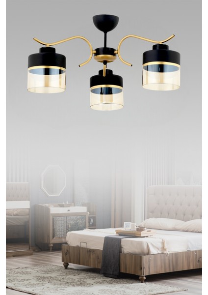 ESSLİGHT SİNEM 3 LÜ PLAFONYER AVİZE BAL SİYAH CAMLI MODERN DEKORATİF AYDINLATMA fiyatları
