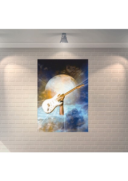 Gitar Rock Ay Dekoratif Ahşap Poster