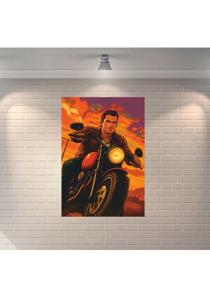 Gta Motorsiklet Dekoratif Retro Ahşap Poster
