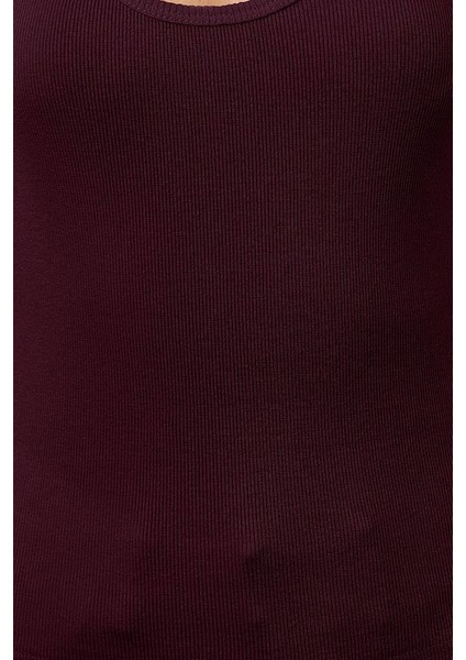 Bordo Fitted Havuz Yaka Fitilli Esnek Örme Atlet fırsatları