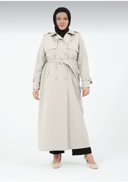 Evin Kadın Büyük Beden Koton Kumaş Kemerli Trençkot