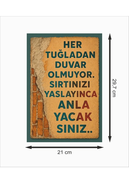 Her Tuğladan Duvar Olmuyor Sırtınızı Yaslayınca Anlayacaksınız Dekoratif Retro Ahşap Poster fiyatları