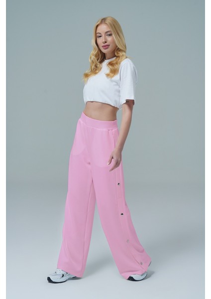 Soft Touch - Pudra Yüksek Bel Modal Kumaşlı Çıtçıtlı Kadın Palazzo Bol Paça Eşofman Altı