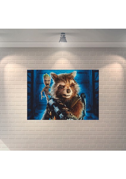 Galaksinin Koruyucuları Roket Rakun ve Mad Groot Dekoratif Ahşap Poster