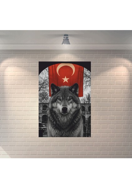 Türk Bayrağı Kurt Ülkücü Dekoratif Ahşap Poster