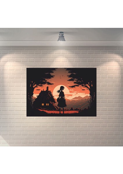 Anime Gün Batımı Dekoratif Ahşap Poster