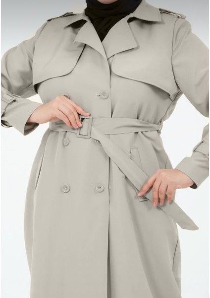 Evin Kadın Büyük Beden Koton Kumaş Kemerli Trençkot modelleri