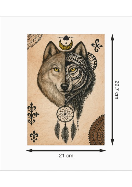 Türk Börü Kurt Mitoloji Dekoratif Retro Ahşap Poster fiyatları