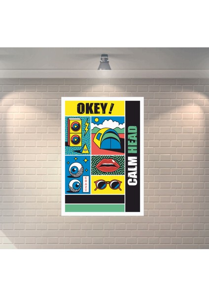 Collage Pop Art Calm Head Dekoratif Retro Ahşap Poster