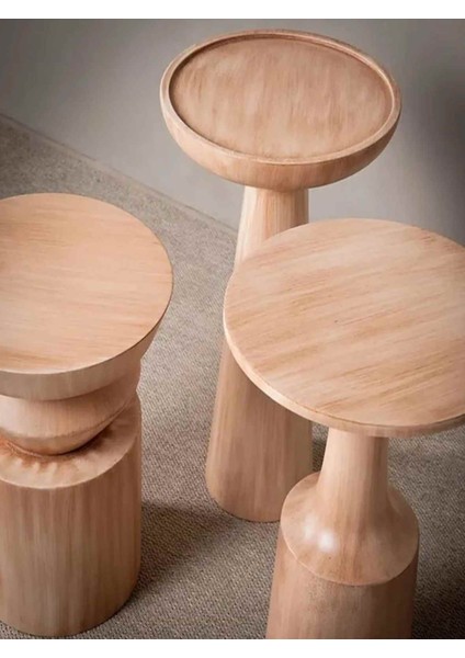 Doğal Masif Ahşap Mantar Sehpa 3’lü Set – Naturel Renk Şık Yan Sehpa ve Zigon fiyatları