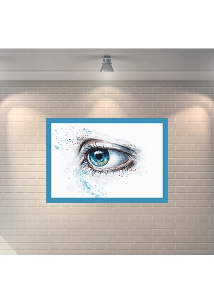 Göz Suluboya Mavi Dekoratif Ahşap Poster