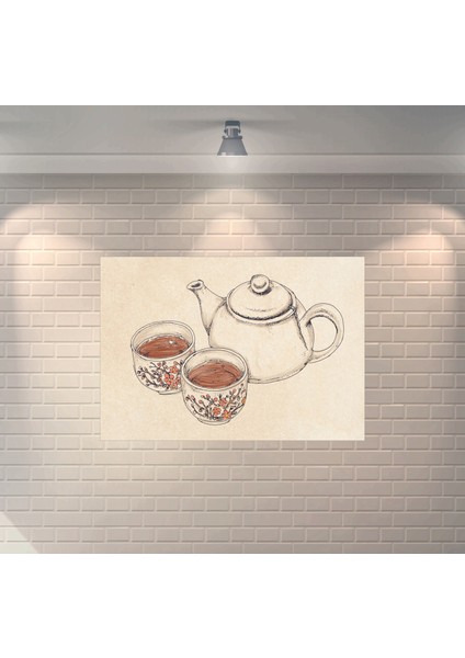 Çay Çaydanlık Çay Saati Dekoratif Retro Ahşap Poster