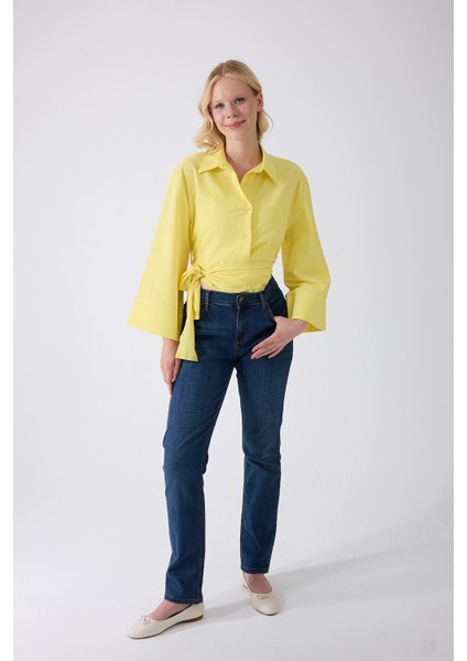 Kadın Sarı Ispanyol Kol Bağlamalı Beli Kuşaklı Gömlek fiyatları