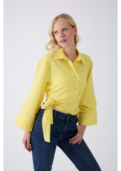 Kadın Sarı Ispanyol Kol Bağlamalı Beli Kuşaklı Gömlek fırsatları
