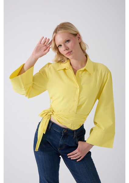 Kadın Sarı Ispanyol Kol Bağlamalı Beli Kuşaklı Gömlek indirimleri