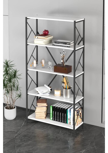 5 Raflı Dekoratif Kitaplık 180 cm Beyaz modelleri
