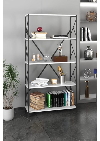 5 Raflı Dekoratif Kitaplık 180 cm Beyaz fırsatları