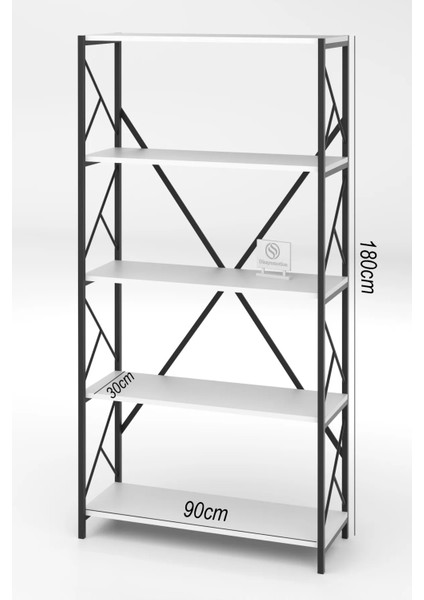 5 Raflı Dekoratif Kitaplık 180 cm Beyaz