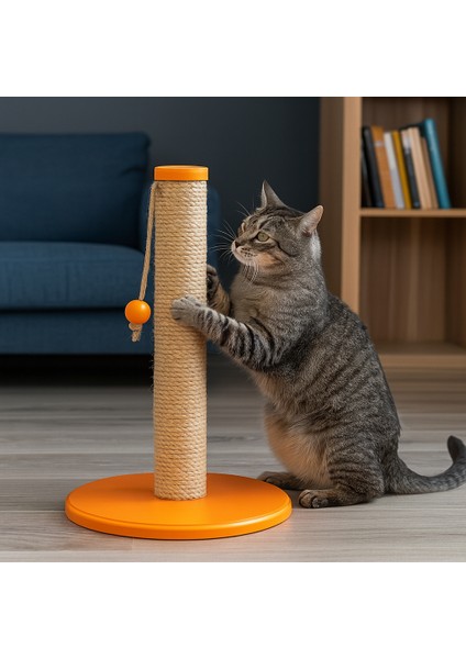 Tangerine – Doğal Ahşap 50 cm Renkli Kapaklı Jüt Kedi Tırmalama Direği