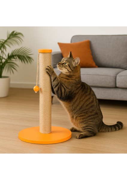 Tangerine – Doğal Ahşap 50 cm Renkli Kapaklı Jüt Kedi Tırmalama Direği modelleri